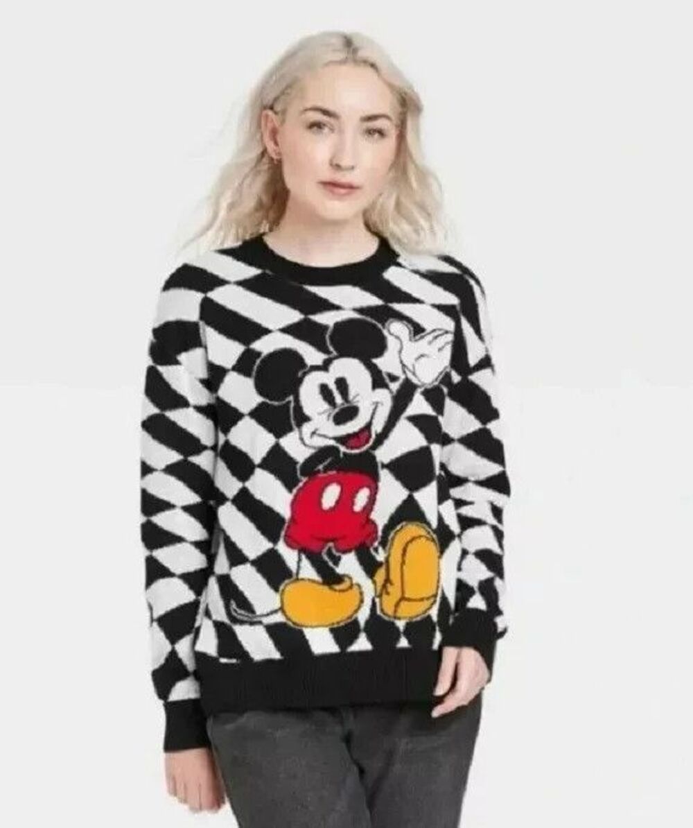 Mickey Mouse Graphic Checkered Sweater- Womens XXL - NEW